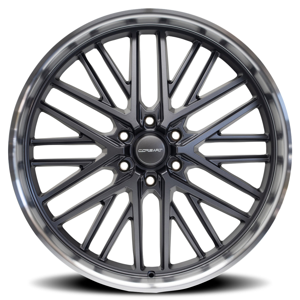 Corsart Wheels R505 Kingpin 6 Matte Gunmetal with Diamond Cut Lip face view