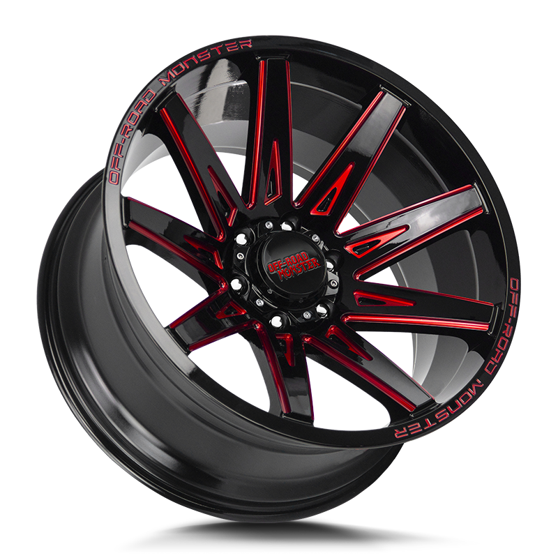 Off-Road Monster Wheels M25 Gloss Black Candy Red Milled - Wheels Outlet