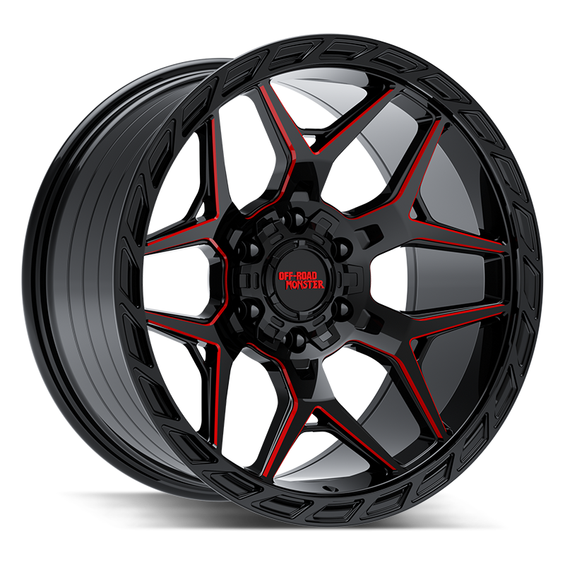 Off-Road Monster Wheels MF40 Gloss Black Candy Red Milled - Wheels Outlet