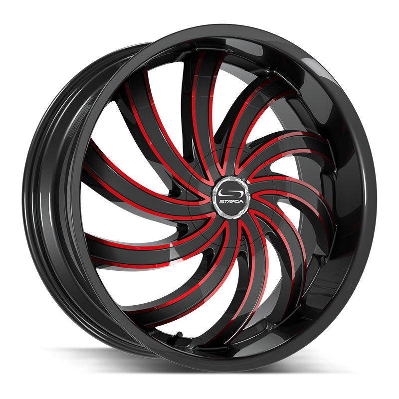 Strada Wheels G04 Flame Gloss Black Candy Red Milled - Wheels Outlet