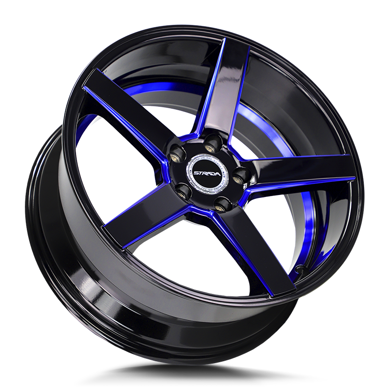 Strada Wheels SF35 Perfetto Gloss Black Candy Blue Milled Step - Wheels Outlet