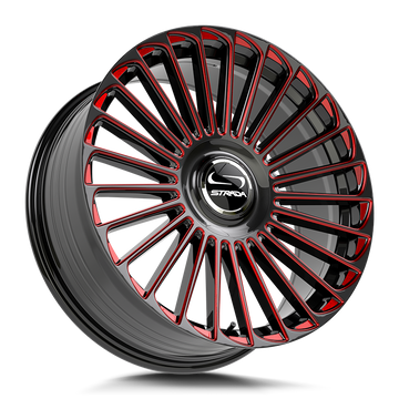 Strada Wheels SF68 Martello Gloss Black Candy Red Milled - Wheels Outlet