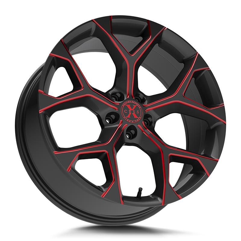 Xcess Wheels X05 5 Flake Gloss Black Candy Red Milled - Wheels Outlet