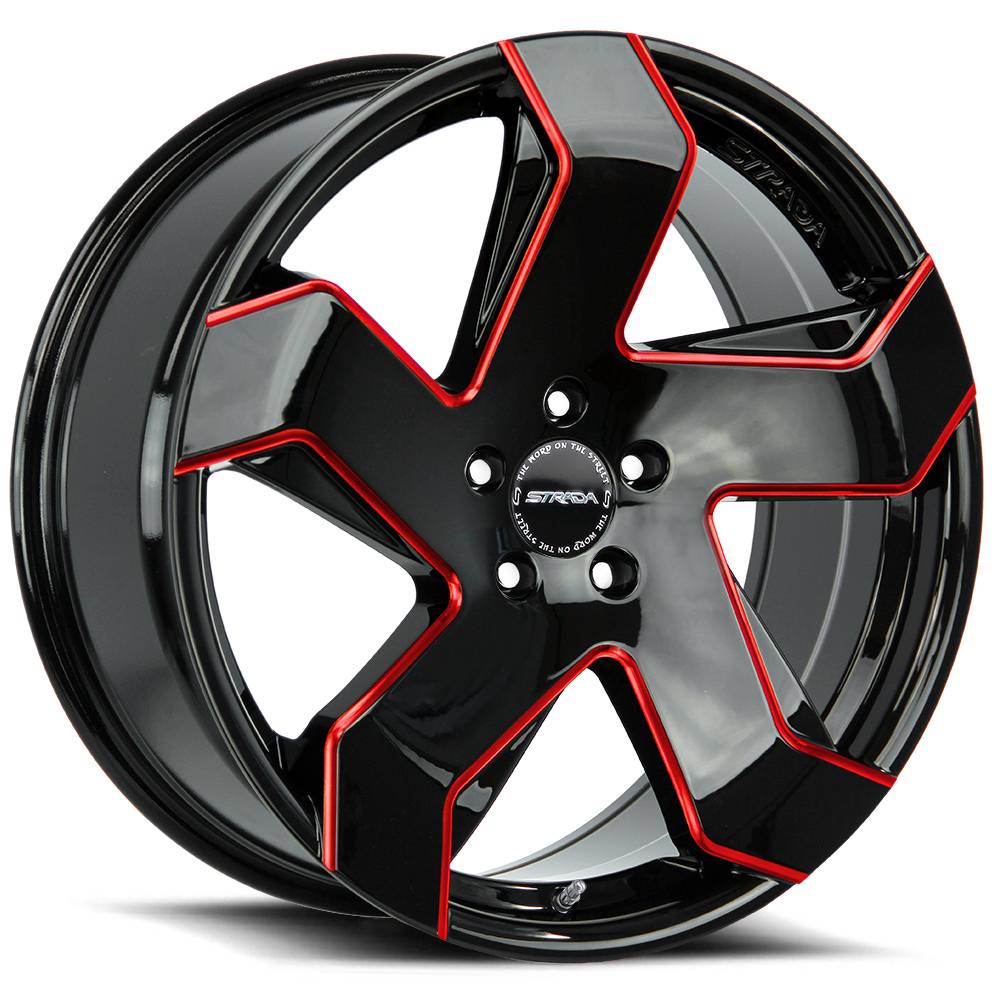 Strada Wheels S65 Coltello Black Red Milled Edge - Wheels Outlet
