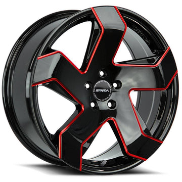 Strada Wheels S65 Coltello Black Red Milled Edge - Wheels Outlet