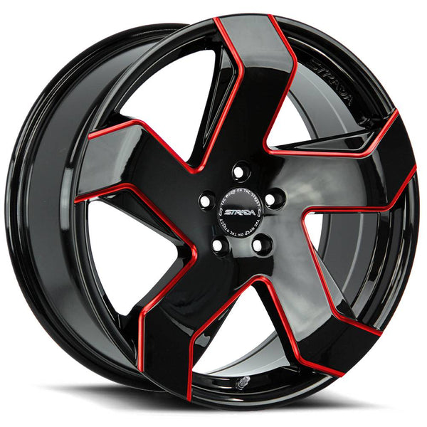 Strada Wheels S65 Coltello Black Red Milled Edge - Wheels Outlet