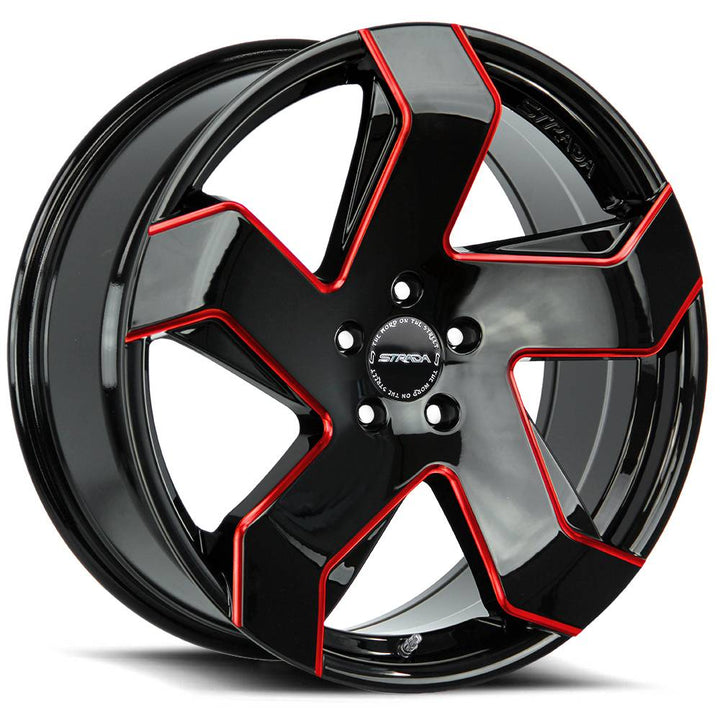 Strada Wheels S65 Coltello Black Red Milled Edge - Wheels Outlet
