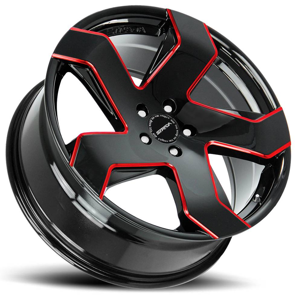 Strada Wheels S65 Coltello Black Red Milled Edge - Wheels Outlet