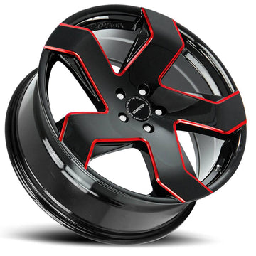 Strada Wheels S65 Coltello Black Red Milled Edge - Wheels Outlet