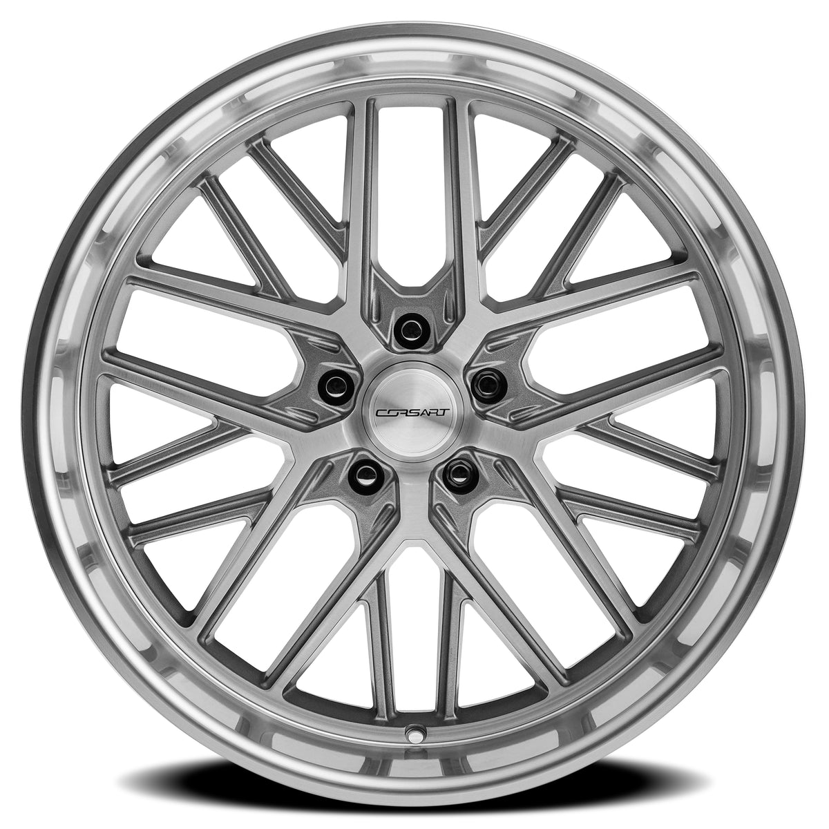 Corsart Wheels R502 Kingpin 5 Gloss Brushed with Diamond Cut Lip face view