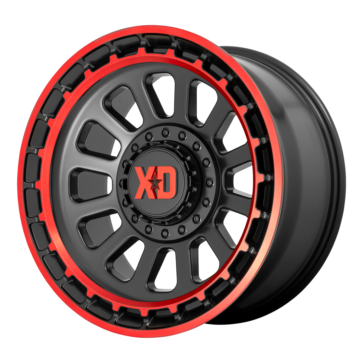 XD Series Wheels XD856 Omega Satin Black Machined Lip with Red Tint