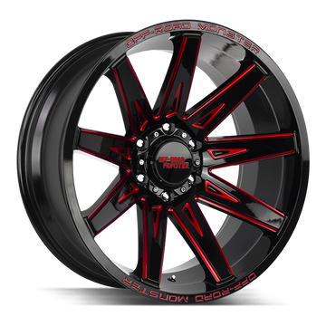 Off-Road Monster Wheels M25 Gloss Black Candy Red Milled - Wheels Outlet