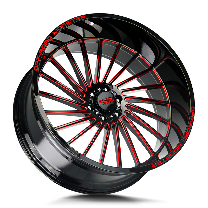 Off-Road Monster Wheels M27 Gloss Black Candy Red Milled - Wheels Outlet