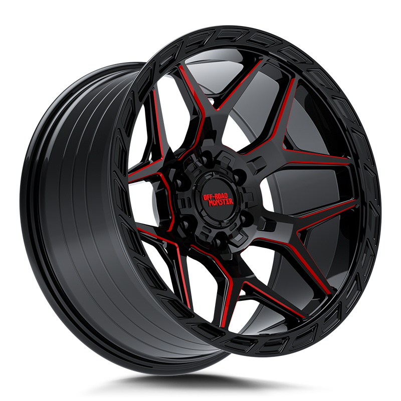 Off-Road Monster Wheels MF40 Gloss Black Candy Red Milled - Wheels Outlet