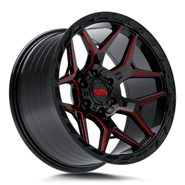 Off-Road Monster Wheels MF40 Gloss Black Candy Red Milled - Wheels Outlet