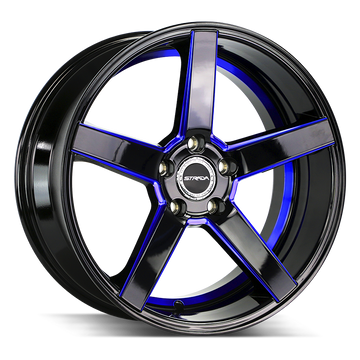 Strada Wheels S35 Perfetto Gloss Black Candy Blue Milled Step - Wheels Outlet