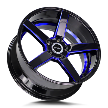 Strada Wheels S35 Perfetto Gloss Black Candy Blue Milled Step - Wheels Outlet