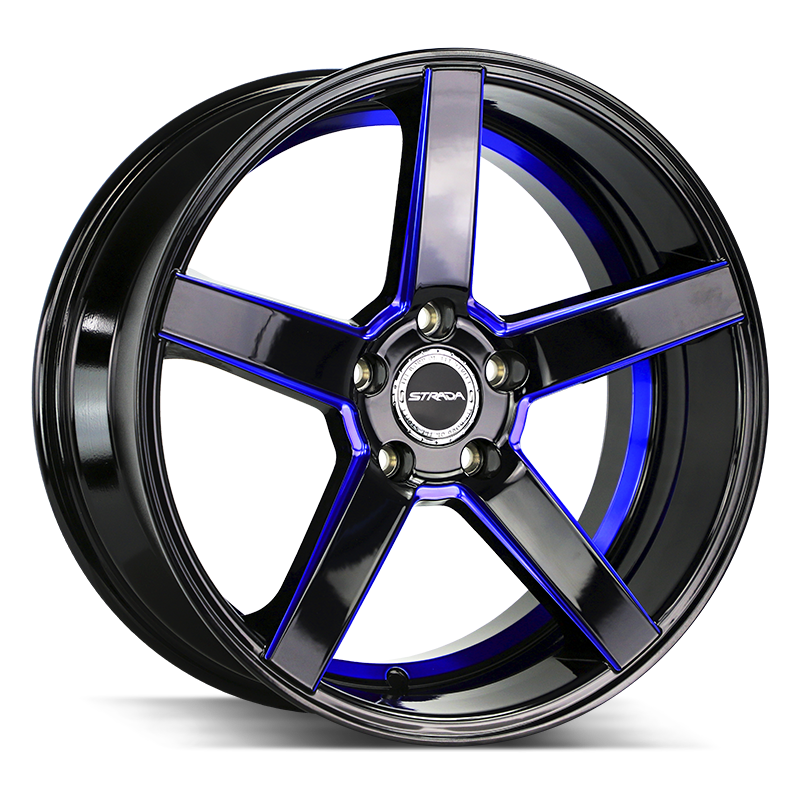 Strada Wheels SF35 Perfetto Gloss Black Candy Blue Milled Step - Wheels Outlet