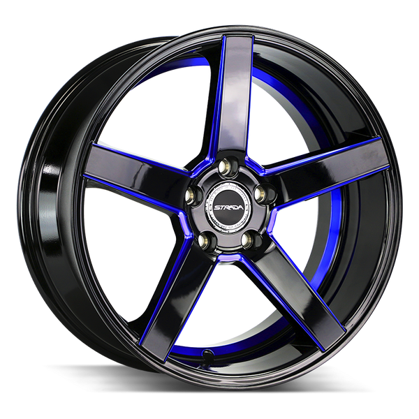 Strada Wheels SF35 Perfetto Gloss Black Candy Blue Milled Step - Wheels Outlet