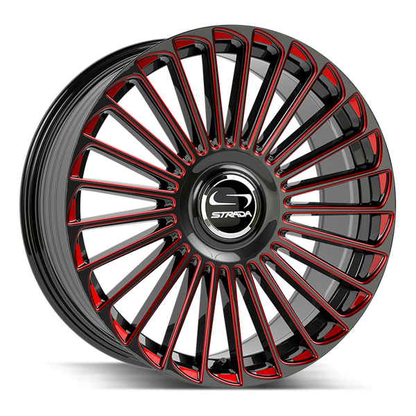 Strada Wheels SF68 Martello Gloss Black Candy Red Milled - Wheels Outlet