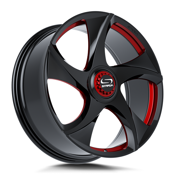 Strada Wheels SF69 Vino Gloss Black Candy Red Milled - Wheels Outlet