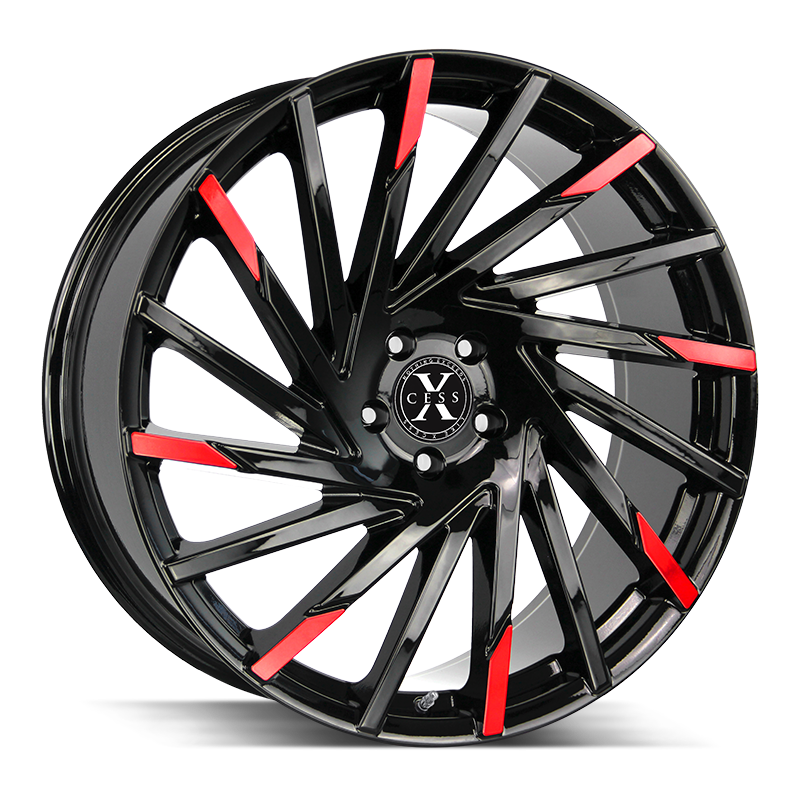 Xcess Wheels X02 Gloss Black Machined Red Tips - Wheels Outlet