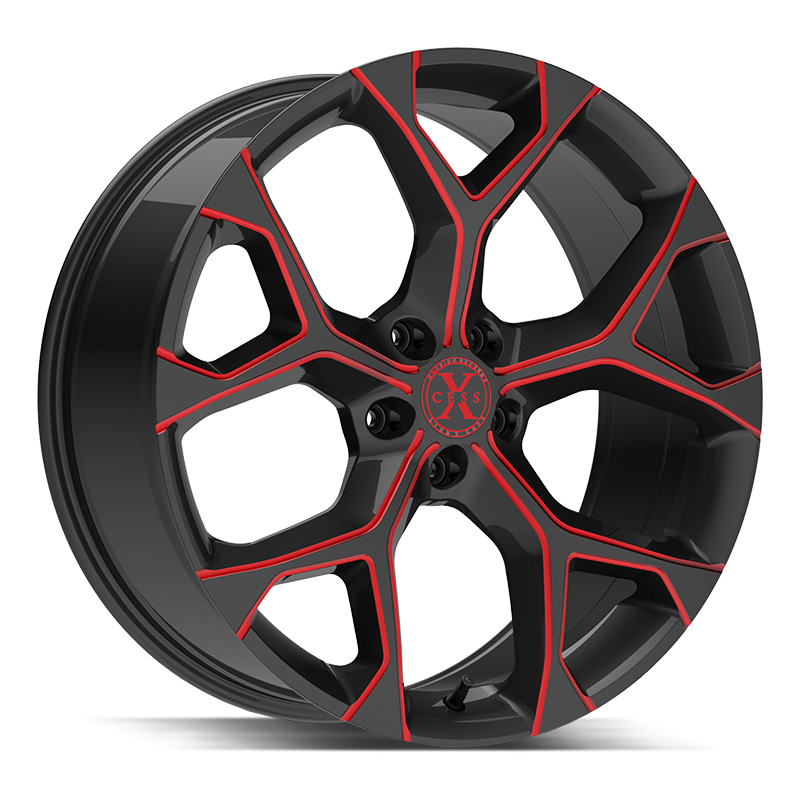 Xcess Wheels X05 5 Flake Gloss Black Candy Red Milled - Wheels Outlet