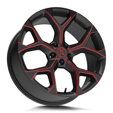 Xcess Wheels X05 5 Flake Gloss Black Candy Red Milled - Wheels Outlet